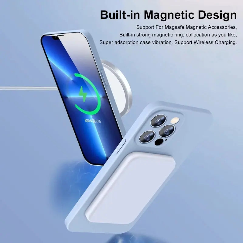 Magnetic Liquid Silicone Case For iPhone 14 12 11 13 Pro Max