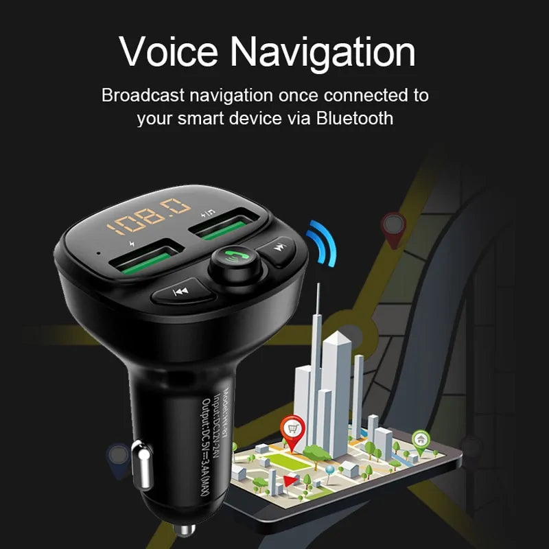 Car Bluetooth FM Transmitter with 5.0 Dual USB Charger